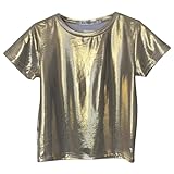 2026 St. Patricks Day Damenmode, lässig, Rundhalsausschnitt, einfarbig, helles Gesicht, kurzärmeliges Hemd, lockeres Abnehmen, gold, XXL