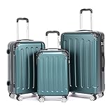 Boleedy 3tlg Kofferset, Trolley Koffer Reisekofferset, (55/66/76CM), Handgepäck Koffer, 360°drehbare Hartschalenkofferset, Leise Doppelräder&Teleskopgriff Gepäck (Dunkelgreen)