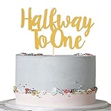 Half To One Kuchendekoration – einseitiger goldfarbener Glitzer 1/2 Weg zu einem Kuchenaufsatz, Junge oder Mädchen 6 Monate Geburtstagsparty-Dekoration,Sechs Monate alt Geburtstags Dekorationen
