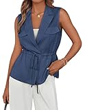 GRACE KARIN Damen Elegant Anzugweste Business Open Front Kordelzug Tunika Westen XL Jeansblau