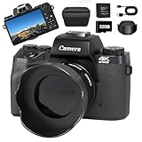 Digitalkamera 4K, 64MP 1080P FHD Fotokamera mit Autofokus 16X Digitalzoom Fotoapparat Tragbare Kompaktkamera, 4,0-Zoll-Touchscreen mit 32GB TF-Karte LED-Blitz für Jugendliche und Anfänger