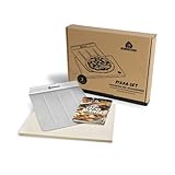 BURNHARD Pizzastein und Pizzaschaufel für Backofen, Gasgrill & Holzkohlegrill aus Cordierit und Edelstahl für Brot, Flammkuchen & Pizza, rechteckig - 38 x 30 x 1,5 cm