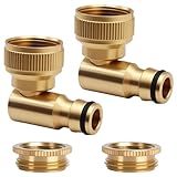 Jortmrd 2 Stück Messing Wasserhahnanschluss 1/2' und 3/4', 360° Drehbarer Schlauchanschluss, 90 Grad Winkelverschraubung für Gartenschlauch und Wasserhahn