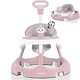 Twinky® Lauflernwagen mit Spielset & Bodenmatte - Robuste 4-fach verstellbare Vorschul-Lauflernhilfe Bordeaux Rot - Ideal als Gehhilfe für die ersten Schritte Ihres Kleinen (Rosa)