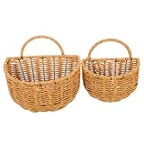 DIKACA 2 Stück Aufbewahrungskorb Hängender Obstkorb Aus Rattan Hängender Strohkorb Wandregal Aus Rattan Hängender Geflochtener Korb Gewebte Hängekörbe Zum Organisieren Wandkorb Plastik