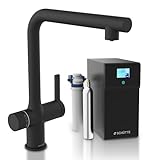SCHÜTTE 99960 AQUASTAR PREMIUM Sprudelwasser-Spültischarmatur mit Kühl- und Filtersystem, 3 Wege Küchenarmatur, Küchenarmatur mit Wasserfilter gegen Kalkrückstände, Schwarz