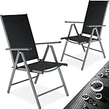 tectake® Aluminium Gartenstuhl 2er Set, Klappstuhl mit hoher Rückenlehne mit 7-facher Neigungsverstellung, Gartenmöbel Set mit 2 Stühlen, Gartenstuhl klappbar, für Garten Balkon Terrasse, anthrazit