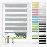 SBARTAR Doppelrollo Klemmfix Duo Rollos für Fenster ohne Bohren & zum Bohren, Grau B50 x H150 cm (Stoffbreite 46 cm), Lichtdurchlässig, Klemmrollo, Fensterrollo, Zebrarollo