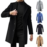 angebote tages blitzangebote Mantel Herren Lange Jacke Slim Fit Lässig Wollmantel Wintermantel Kerbkragen Knopfleiste Trenchcoat Herrenmantel Winter Warme Oberbekleidung Schwarz Business Outfit Coat