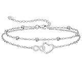 Jbniuay Fußkettchen für Damen 925 Sterling Silber - Infinity Herz Fußkette - Damen Fußkettchen - Fußkette damen Verstellbare 23+5cm - Geschenke für Frauen/damen/mama/mutter