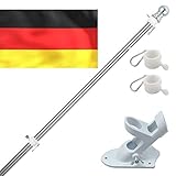 Fahnenmast aus Aluminium mit 180cm Fahnenmasthalter aus Edelstahl, Edelstahl Fahnenstange kit mit Drehbaren Ringen, inkl 150 * 90cm Deutschlandfahne
