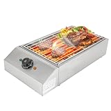 Elektrische Tischgrill, Abnehmbare Grillbesteck mit Grillrost und Ölabtropfschale, Einstellbarer Temperatur, Tragbarer Grill Camping Gasherd Barbecue Butan Griller Grillkocher, für 5-10 Personen