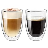 Topsky 2X 350ml Latte Macchiato Gläser Doppelwandig，Cappuccino Tassen，Wärmeerhaltung Gläser，Roße Doppelwandige Gläser aus Borosilikatglas，Teegläser，Kaffeegläse，Espresso