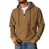 ZHENDEGL Sweatshirts für Herren,Kapuzenpullover mit Half Zip Reißverschluss Jungen und Herren Sweatshirt Multifunktionelle Tasche mit Kapuze Jogging Pullover 01-Braun