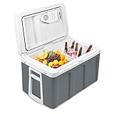 UISEBRT 48 Liter Kühlbox mit Rollen Tragbare Mini-Kühlschrank 12 V 220V, Thermo-Elektrische Kühlbox mit Kühl- und Warmhaltefunktion, Elektrokühlbox mit ECO-Modus für Auto Boot Camping, Grau