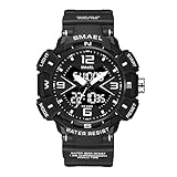 SMAEL Wasserdicht 50M Armbanduhr, Herren Digitale Armbanduhr mit Leuchtendes Display Zifferblatt mit doppelter Anzeige Alarm-Erinnerung Stoppuhr Chronograph,Black and White