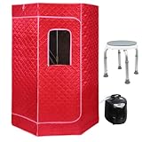 Tragbare Dampfsauna, 3 l, faltbare Sauna, Kabine 1500 W, mit Fernbedienung und 1 Räucherinstrument, für Sauna-Zelt, großes Raum, 90 x 90 x 180 cm, 3 l, rot