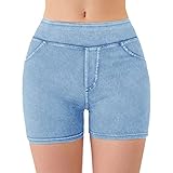 Jeanshosen Damen Mit Löchern Shorts Jeans Schlupfjeans(Himmelblau,XL)