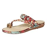 DUJEFF Sandalen Damen Sommer,Sandaletten Damen Flach Keilabsatz Sandale Bohemian Strass Perlen Schuhe Ethnic Flat Flach Sandaletten Peep Toe Zehe Ring Gladiator Casual Sommerschuhe Strandschuhe
