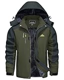 KEFITEVD Winterjacke Herren Wasserdicht Softshelljacke Funktionsjacke Warm Fleecejacke Atmungsaktiv Winddichte Wanderjacke Armeegrün XL