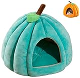 Pumpkin Cat Bed, 2025 Cute Pumpkin Shape Cat Cave, Halloween Inspired Cozy Pet House with Cushion, Plush Sleeping Tent for Cats Kittens and Small Dogs (Blue, L)