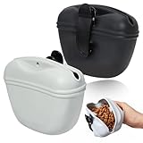 EIHI 2 Stück Leckerlitasche für Hunde, Futterbeutel Hundetraining, Hunde Futterbeutel für Hundetraining mit Clip Magnetverschluss in Silikon für Außenbereich,Schwarz und grau