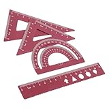 Cabilock 4 STÜCKE Aluminiumlegierung Lineal Set Geodreieck Dreieckwinkelmesser Maßstab Metall Zeichnungswerkzeug für Schule Büro Studenten mit Präzisen Langlebigen Tragbaren Messskalen