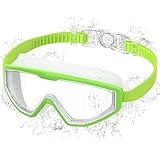 Ambienden Taucherbrille Kinder, Antibeschlag UV-Schutz, Weitwinkel-Sicht, 1-Klick Verstellung, Silikondichtung, Unisex Schwimmbrille Kinder 3-12Jahre, Green-White
