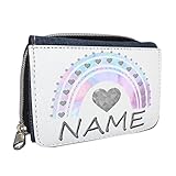 pastell Regenbogen Geldbörse mit Name/Jeans oder Schwarz/Schriftart für Namen wählbar/Geldbeutel Portemonnaie personalisiert für Kinder oder Teenager