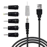 Mcbazel 1M USB-zu-DC-Stromkabel mit 5 Austauschbaren Steckern 5.5x2.5mm/4.0x1.7mm/3.5x1.35mm/3.0x1.0mm/2.5x0.7mm, Flexibel, kompatibel mit LED-Streifen, Kameras, 3D-Druckern, Routern