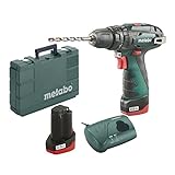 Metabo Akku-Schlagbohrschrauber PowerMaxx SB Basic (600385500) 12V 2x Li-Ion; Ladegerät LC 40; Kunststoffkoffer, Art des Akkupacks: Li-Ion , Akkuspannung: 12 V, Akkukapazität: 2 x 2 Ah