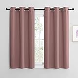 NICETOWN Scheibengardinen Modern Kinderzimmer Gardinen Blickdicht 2er Set, H120 x B107 cm Altrosa, Verdunklungsvorhänge mit Ösen Fenstervorhang Kurz Thermo Vorhänge Küchengardinen