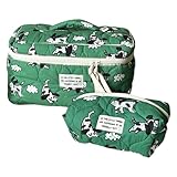 JUCHRZEY 2-teilige Gesteppte Make-up-Tasche aus Baumwolle mit Reißverschluss, Hautpflegetasche mit Cartoon-Hund, großes Fassungsvermögen for Toilettenartikel, Zubehör, Bürsten for Frauen und