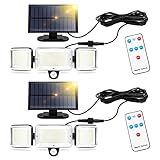 CISSIYOG Solarlampen für Außen mit Bewegungsmelder, Solar Strahler Außen, Solar Wandleuchte, 224 LEDs, 1600 Lumens, 5m Kabel, 4 Modi, mit Fernbedienung, für Garten/Carport/Deck/Terrasse (2 Stück)
