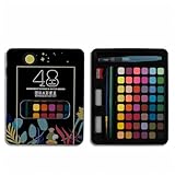 Aquarellfarben 48 Farben, Wasserfarben, Wasserfarbkasten 48 Farben, Tragbar Aquarellkasten für Mal Sachen Schule Hause Künstler Hobbymaler Kunstunterricht, mit Aquarellpapier/Farbmuster/Schwämme usw