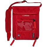 VAN BEEKEN - Reisepass-Tasche zum Umhängen - Brustbeutel mit RFID-Blocker - Rot - 16 x 20 cm