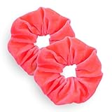 Leirinik Velvet Scrunchie neon pink 2er Pack - 14 cm - hochwertiger Haargummi aus 100% Polyester - Samt Optik für Damen & Mädchen - alle Haartypen - haarschonend