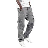 Generisch Arbeitshosen Männer Hose Sommer Baumwolle Baggy Cargohose Leichte Sommerhose Locker Jogginghose mit Reisverschlusstaschen Wanderhose Freizeithose mit Gummizug Freizeit Einfarbig Pants