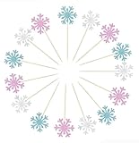 Youery 30 Stück Schneeflocke Kuchen Topper, Prinzessin Schloss Tortendeko, Happy Birthday Tortendeko, Schneeflocken Deko, Kuchen Topper für Kindergeburtstag, Hochzeitstorte Tortenaufleger Weihnachten