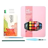 Wasserfarben-Set für Erwachsene, Wasserfarben, Malset – 48 Farben Skizzenpastellkreiden – Palette Pastellkreide, Reisepaletten-Design, Zubehör