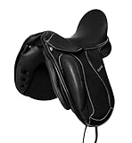 A&M Reitsport Dressur Sattel Chester aus Leder, wechselbares Kopfeisen, Polyflex Baum, Schwarz, Größe:16.5 Zoll