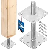 KOTARBAU® Pfostenträger Höhenverstellbar 110 mm x 110 mm x 250 mm Gewinde M24 mm Verzinkt Stützenfuß Pfostenträger Zum Aufschrauben Betonfuß Regulierbar Stützpfosten Höhenverstellbar