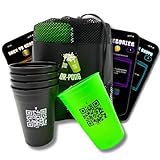 QR-Pong Interaktives Beer Pong Set, 20 Hartplastikbecher, 4 Tischtennisbälle, Schwarz/Grün/Pink