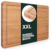 Blumtal Schneidebrett Holz aus 100% Bambus XXL - 2cm dickes Holzbrett antibakteriell - massives Schneidbrett mit Saftrille - Holzschneidebrett 45x30x2cm - Alternative zu Schneidebrett Kunststoff