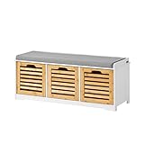 SoBuy® FSR23-WN Aufbewahrungsbank mit Polster und 3 Schubkästen, Flurmöbel, Schuhbank, bequeme Sitzbank