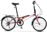 Aoyo 20' Faltrad, Erwachsene 6 Geschwindigkeit Leichtgewichtler Folding Fahrrad, leichte, tragbare, High-Carbon Stahlrahmen, Klapp City Bike mit Heck Carry-Rack (Color : Red)