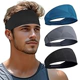 Sport Stirnbänd Herren Damen - Double Sided Dünn Dehnbare rutschfest Haarband, Atmungsaktiv Schweißband Stirn für Fitness, Laufen, Radfahren, Wandern(3 Pack) (Schwarz+Grau+Marineblau)