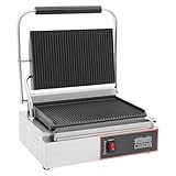 Kontaktgrill Doppelseitig, Gewerblicher Panini-Grill mit Timer und Temperaturregler, Sandwich-Panini-Maker, Keramikbeschichtet, Abnehmbarer Ölauffangschale, für Panini Burger, Steak, Gemüse