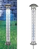 mucHome XXL Thermometer mit Solar Beleuchtung - Außenthermometer mit Erdspieß 112 cm - kaltweißen LED mit Dämmerungssensor - Outdoor Thermometer für Garten Terasse Balkon Gartenthermometer