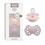 BIBS Infinity Symmetrischer Schnuller Zweierpackung, bisphenol-A frei, Symmetrischer Silikonsauger, Symmetrischer Nippel. Silikon, 0-6 Monate (2er Pack), Blossom/Dusky Lilac